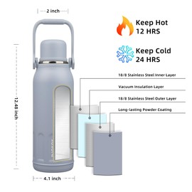 BJPKPK Insulated Thermos Water Bottle with Handle and Lid 50oz BPA Free Stainless Steel Water Bottles for Cold and Hot Beverages,Blue Haze