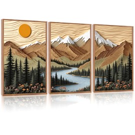 CHDITB Mountain Frame Canvas Wall Art, Nature themed office Wall Decor, country Scenic Art Spiritual Wall Painting, Vintage national park Mountains forest Art Prints for Living Room, Bedroom 16"x24"x3