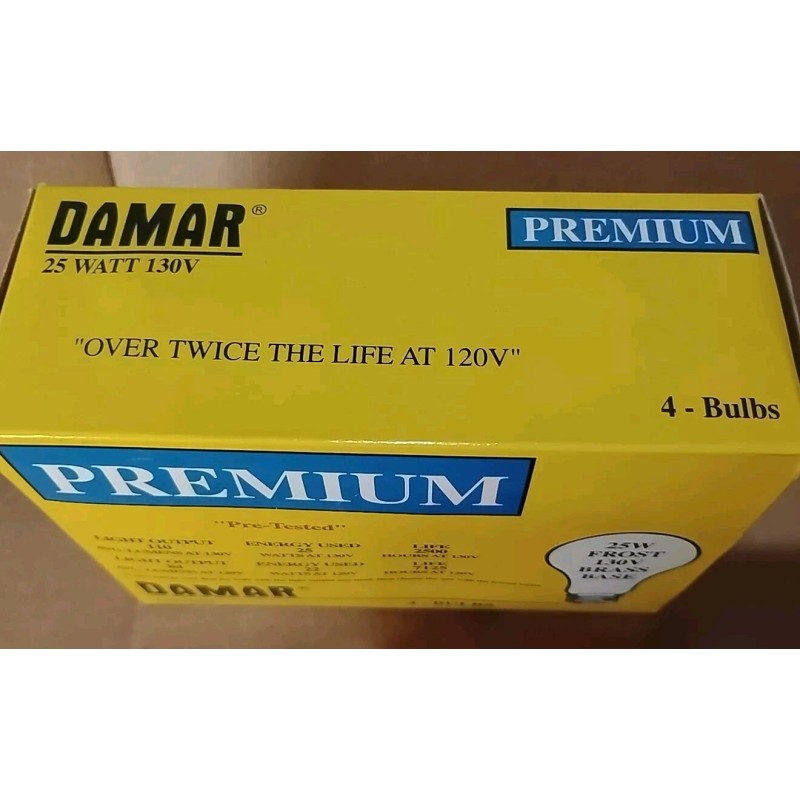 Damar (1) 4 Pk DAMAR 25W Frosted 130v Medium Brass