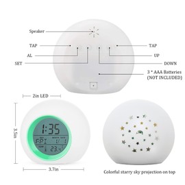 Tarklanda Alarm Clock for Kids,Moon Stars Projector Alarm Clock,7 Color Changing Night Light,Snooze Touch Control Temperature for Kids’ Bedroom, Digital Clock for Girls Boys Children Birthday Gifts