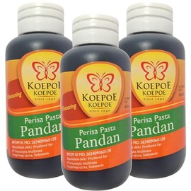 Koepoe Pandan Paste 60ml Trio Pack - Pandan Flavouring for Baking, Desserts, and Asian Cuisine - Natural Green Colour - Aromatic Pandan Essence - 3 x 60ml Bottles