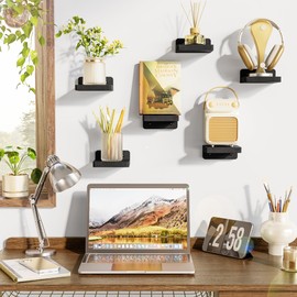 Alsonerbay Wall Shelf, Small Floating Shelf, Set of 6, 10 cm Mini Shelf, Wall Shelf, Hanging Shelves for Walls, Wall Shelf for Bedroom, Living Room, Bathroom, Kitchen (Black)