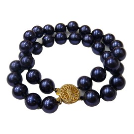 2-strand sea shell pearl bracelet - blue sea shell pearl bracelet for woman 8 inch 8mm dmb0055-20