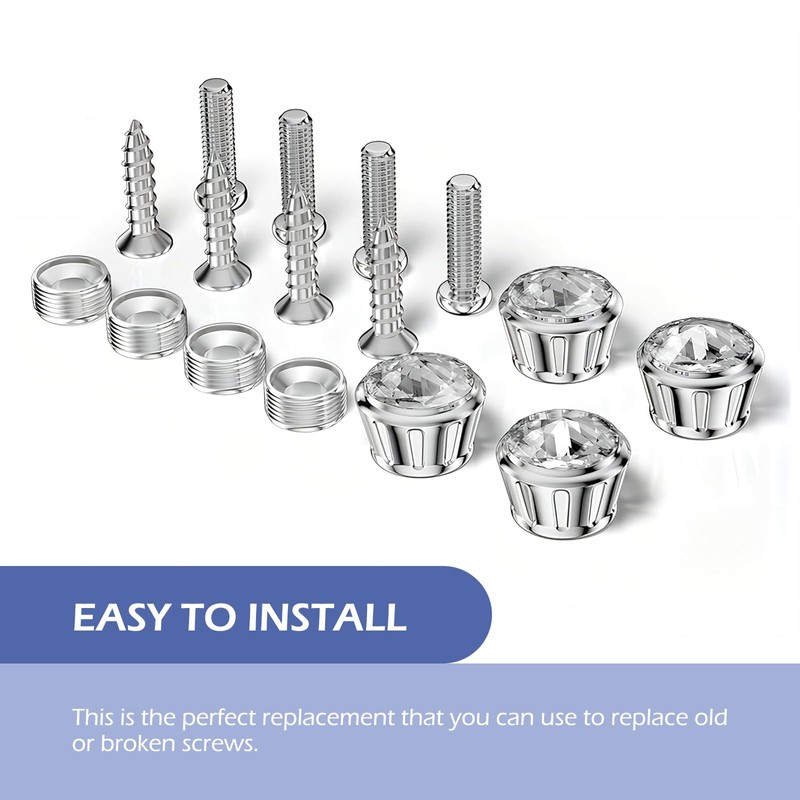 Bawkars 4 PCS License Plate Screws Fastener Kit, Bling Crystal