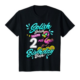 Kids Splish Splash 2nd Birthday Flamingo Pool Party 2 Years Old T-Shirt