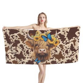 INSTANTARTS Highland Cow Beach Pool Towels Lightweight Fluffy Travel Swim Spa Towel Microfiber Oversized Bath Towels for Kids Adults