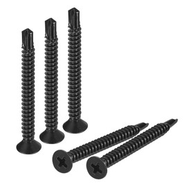 sourcing map #10 x 2" Sheet Metal Screws, 80pcs 410 Stainless Steel Fast Self Tapping Screws, Flat Head Phillips Drive Self Drilling Screws, Black Oxide