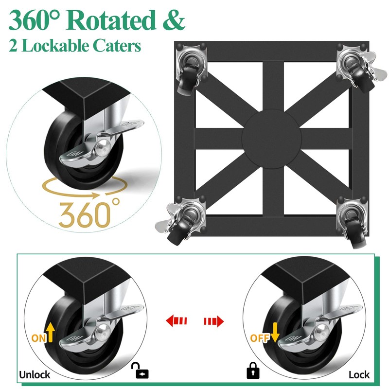 LLAXERGU Plant Caddy with Wheels, 16'' 2 Pack Metal Rolling