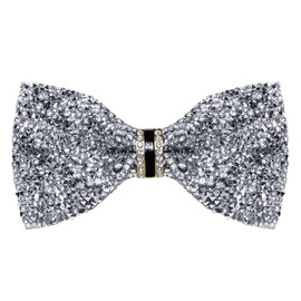 DiBanGu Silver Rhinestone Bow Ties for Men Solid Color Diamond Sequin Bowtie Wedding Party Pre-tied Bow Tie