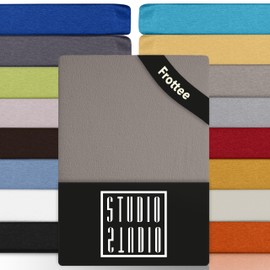 STUDIO Basic Terry Fitted Sheet 200 x 200 cm, Cotton Cuddly and Soft, Oeko-Tex 100, Brand Quality, Flat Sheet 200 x 200 cm for All Standard Mattresses up to 25 cm Height, Taupe