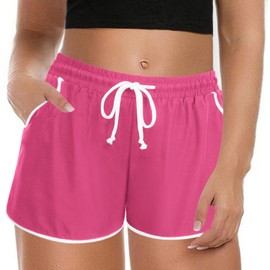 IN'VOLAND - Pantalones cortos de natación para mujer, talla grande, de secado rápido, pantalones cortos de playa con bolsillos, 2026, Rojo rosa, 22 Plus