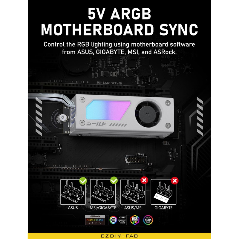 EZDIY-FAB Shield ARGB M.2 SSD Heatsink with Build-in 20mm PWM