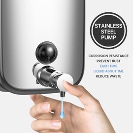 PLUSSEN Soap Dispenser Wall Mount 304 Stainless Steel Commercial Hand Soap Dispenser, Manual Liquid Soap Dispenser for Bathroom,Vertical-1000ml
