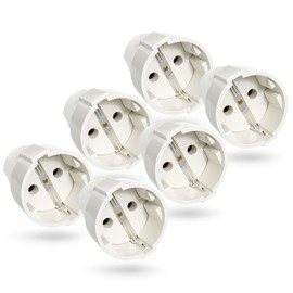 ABSINA 6 x Schuko Coupling White with Strain Relief - PVC Protective Contact Coupling 230 V, 2-Pole, 16 A & 3.7 kW - IP20 Schuko Coupling for Indoor Use - Schuko Couplings 230 V Coupling Schuko Cable