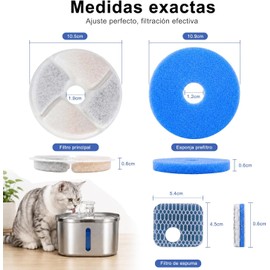 MXCOCO 8pcs Filtros Fuente de Agua de Gatos, Sistema Filtración de 4 Capas