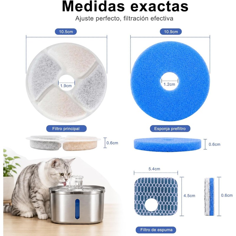MXCOCO 8pcs Filtros Fuente de Agua de Gatos, Sistema Filtración