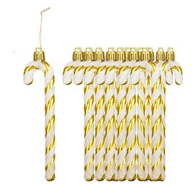 HERZWILD 12Pcs Golden Glitter Candy Cane Christmas Tree Decorations Christmas Plastic Candy Cane Christmas Tree Hanging Pendant Ornament for Holiday Party Decoration Favorhanging (gold)