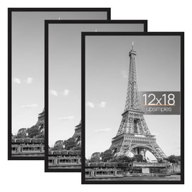 upsimples 12x18 Frame Black 3 Pack, Poster Frames 12 x 18 for Horizontal or Vertical Wall Mounting - Slide-In Photo Frame Strips, Scratch-Proof Wall Gallery Photo Frame