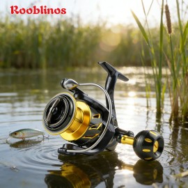 Rooblinos SW Left Hand Aluminum Alloy Nylon Saltwater Spinning Fishing Reel for Bait with Line Twist PreventionSpool Capacity: 8000 Series