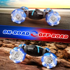 Tecnock RC Car Remote Control Car for Kids Adults,1:20 Scale 4WD Gesture Sensor Remote Control Crawler,2.4 GHz Transform RC Stunt Car with Light,Gift for Boys Girls(Blue)