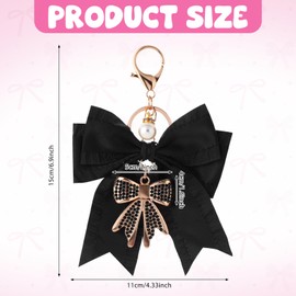 YAIYUQILIU Bow Keychain for Women, Rhinestone Pearl Bow Purse Charm - Cute Crystal Bag Charms for Backpacks Handbags Purses Accessories (Black)