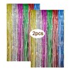 ShinyBeauty Rainbow Foil Fringe Curtains 2 Pack 3FTx8FT Metallic Tinsel