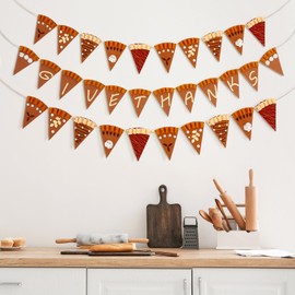 VitalCozy 3 Pcs Felt Pumpkin Pie Banner Thanksgiving Party Decorations, 2 Pcs 4ft Fall Harvest Home Mantel Decor, 4.8ft Friendsgiving Hanging Garland with 3D Pie Slices Flag for Autumn Parties