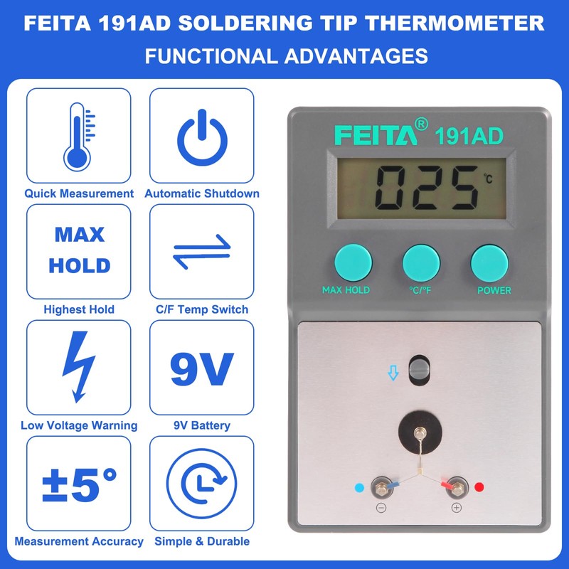 FEITA 191AD Soldering Tip Thermometer with AUTO & MAX Hold