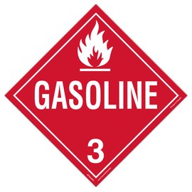 INCOM Manufacturing VynMark Peel & Stick Hazard Class 3 DOT Placard, Gasoline" 3 With Symbol, 10.75 Inch x 10.75 Inch, Red on White, AZTA320PS
