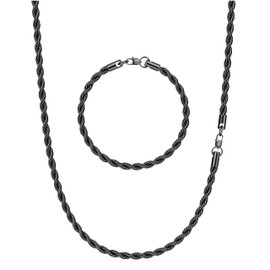 CASSIECA Men's Silver Gold Chain, Men's Snake Chain, Pearl Necklace, Rope Chain, Stainless Steel, Men's Necklace and Bracelet Set, Jewellery, Birthday, Christmas, Pack of 2