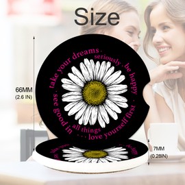 Daisy Dreams Car Cup Holder Coasters, 2 Pack Cup Coasters Car Accessories Interior Aesthetic for Men Women, Absorbent Ceramic Coaster with Cork Back, Retro Car Decoration Gifts