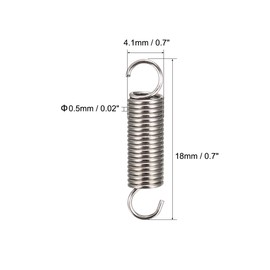 sourcingmap Extension Spring - 0.5mm Wire Dia , 4.1mm OD , 18mm Free Length Spring Steel Small Dual Hook Tension Spring 64pcs