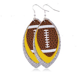 Glitter Faux Leather Football Drop Dangle Earrings for Women Gift Accessories Football Jewelry for Moms-3 layers Silve&Yellow