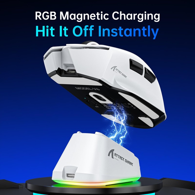ATTACK SHARK V6 Wireless Gaming Mouse with RGB Charging Dock,