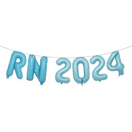 RN 2024 Balloons Banner Multicolor 16 Inch Foil Letter Nurse Balloons Graduation Decorations 2023 Congrats Nurse Balloons for Nursing Graduation Party Supplies (RN 2024 Light Blue)
