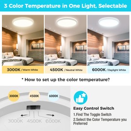 libtit 3 Pack 13 Inch LED Flush Mount Ceiling Light, 3000K/4500K/6000K Ultra-Slim LED Ceiling Light, 3200 LM 28W Modern Ceiling Light Fixture for Bedroom, Kitchen, Bathroom, Hallway - White