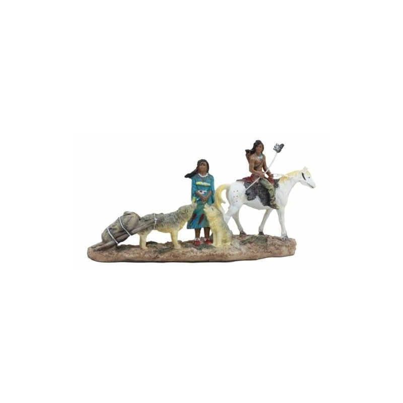 Indigenous Native American Indian Family With Horse And Wolves Migration