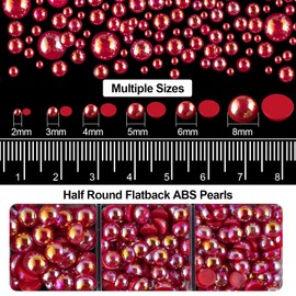4000PCS Flatback Rhinestones and Half Round Pearls Kit #19, Multi Size Glass Clear Crystals, Plastic Flat Back Red AB Dome Bead with Pickup Pencil and Tweezer for Nail Art