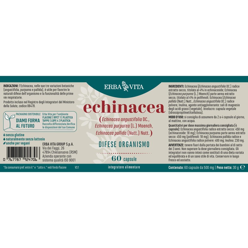 ERBA VITA Integratore Alimentare di Echinacea - 60 Capsule -