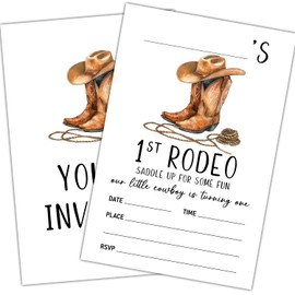 Zgogy My First Rodeo Birthday Party Invitation Cards, Our Little Cowboy Is Turning 1 Birthday Invites, 20 Pcs 4x6 Inch Birthday Decorations Party Favors (with Envelopes)-02
