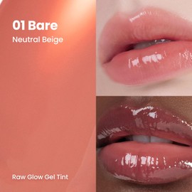 HINCE Raw Glow Lip Tint - Stain Glazed, Glossy Dewy Lip Gloss, Non Sticky & Long Wearing for Natural Glass Glow, Hydrating, Moisturizing Liquid Lipstick, Vegan, 0.13 fl.oz. (BARE, 01)