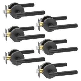 FILTA 6 Pack Black Door Handles Interior Passage Round Door Handle Knobs Knurled Heavy Duty Keyless Door Lever Lock for Bedroom and Bathroom