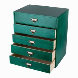 GoooodGift Desktop Drawer Organizer - Large Wooden Drawers Vintage Box with Drawers Paper Storage File Folder Organizer Library Card Catalog Cabinet (L-GREEN)