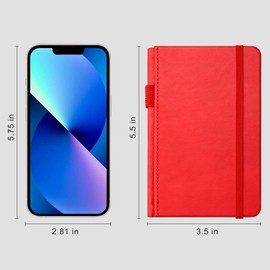 RETTACY Pocket Notebook A6 Mini Notepad 2 Pack Small Hardcover Journal with Content,312 Numbered Pages, 2 Inner Pocket, 100gsm Lined Paper 8.5 x 14 cm - Black Red