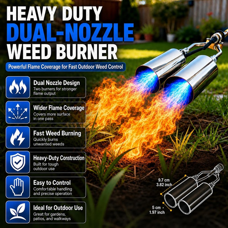 Brightpik Dual-Nozzle Propane Weed Torch, Weed Burner with 11.5 FT