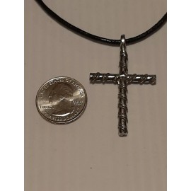 Unbranded ROPE CROSS Pewter Pendant Charm / 26" Adjustable Necklace U.S.A.