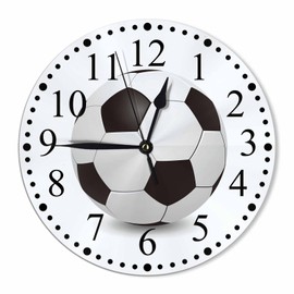 KEEPSUPER Clock Soccer Ball Pattern Wall Clock 10 Inch Silent Non-Ticking Clocks Battery Operated for Home Living Laundry Room Kitchen Bedroom Office