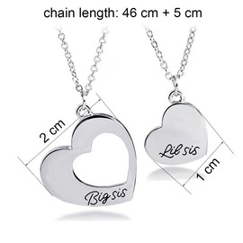 KUIYAI Heart Pendant Necklace for 2 Big Sisters and Little Sister, Stainless Steel