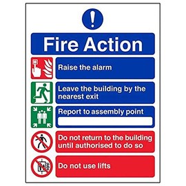 V Safety General Fire Action 5 Message Sign - Portrait - 150mm x 200mm - 2mm Rigid Plastic