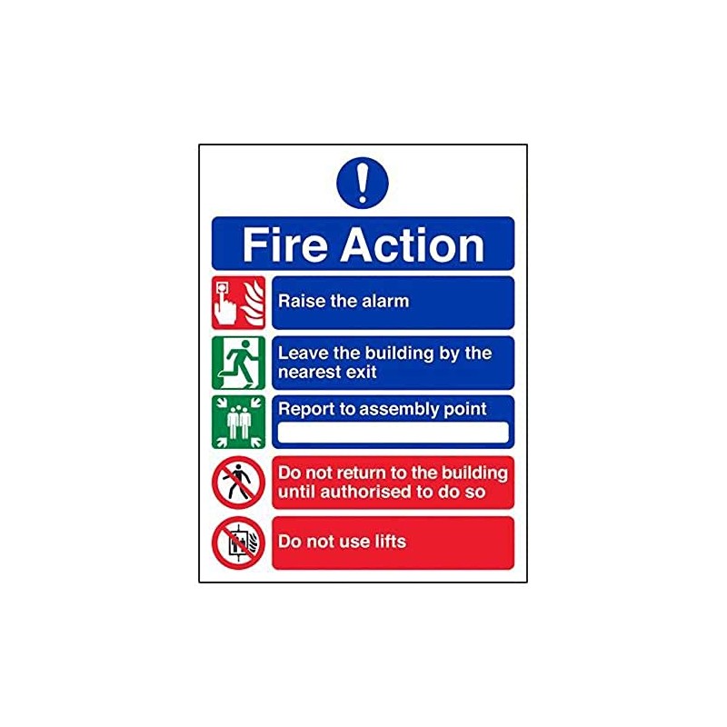 V Safety General Fire Action 5 Message Sign - Portrait